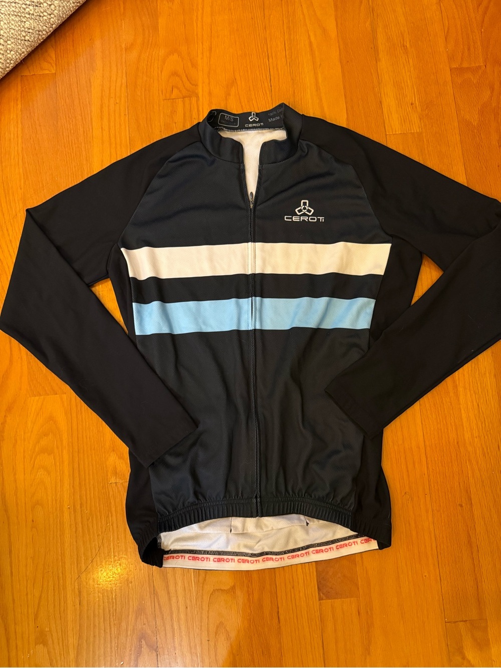 Men's Black Cycling Jacket with White & Light Blue Stripes